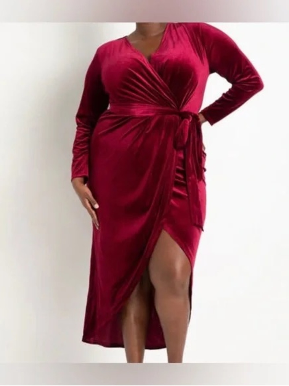 NWT ELOQUII VELVETY WRAP DRESS in Magenta - Size 14